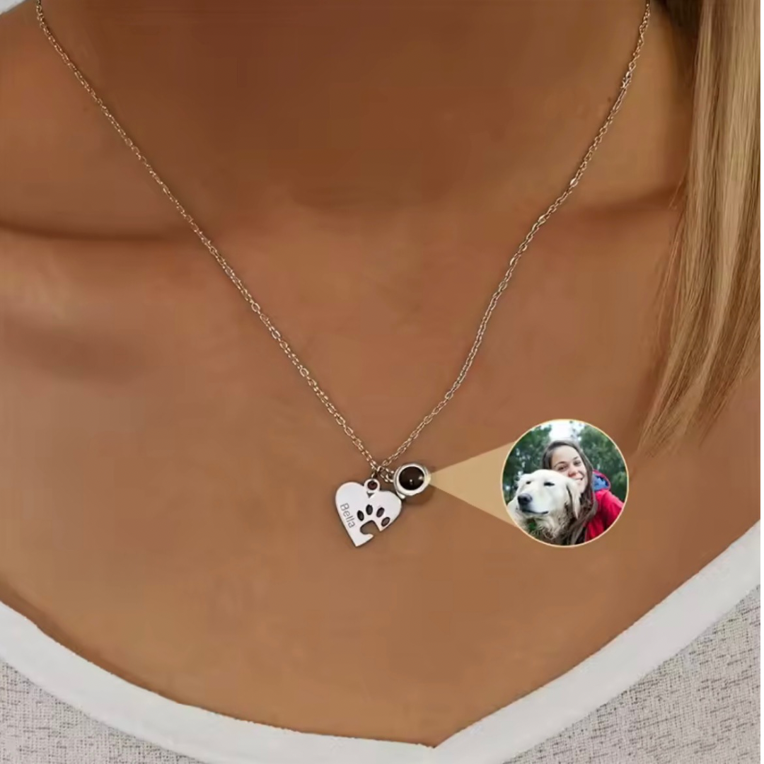 Collar corazón huella con foto proyectada - Eterna Huella