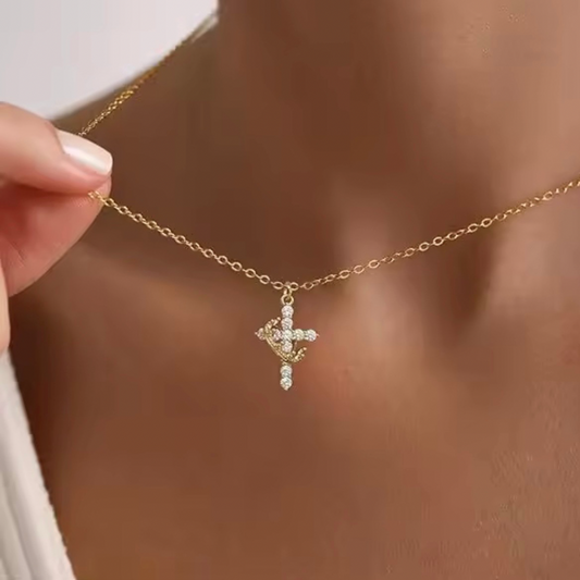 Collar cruz con corona - Eterna Huella