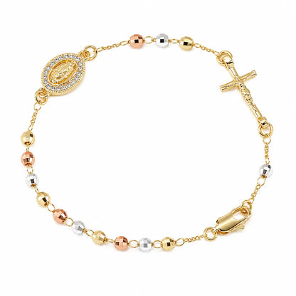 Pulsera Rosario Tricolor con Cruz y Medalla de la Virgen
