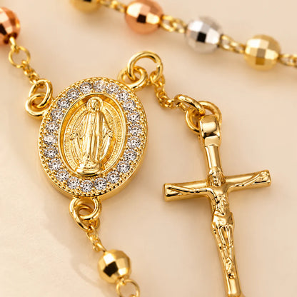 Pulsera Rosario Tricolor con Cruz y Medalla de la Virgen