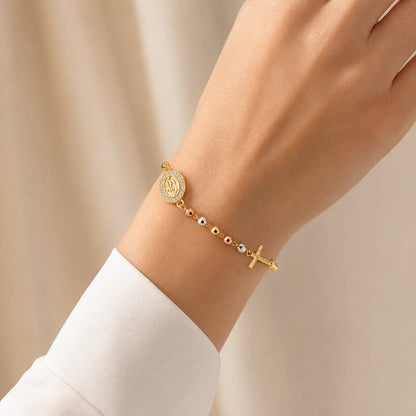 Pulsera Rosario Tricolor con Cruz y Medalla de la Virgen